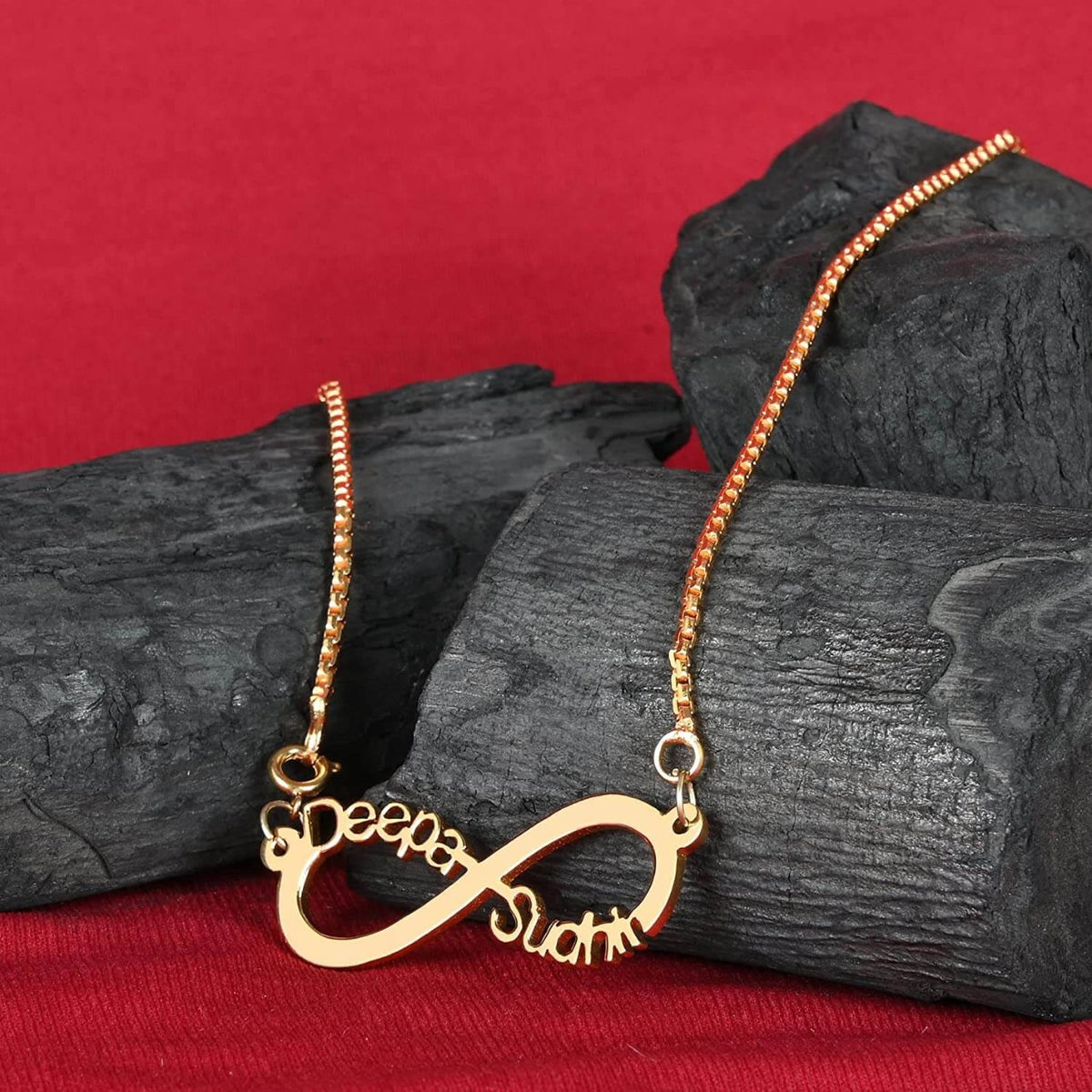 COUPLE NAME NECKLACE WITH INFINITY DESIGN (18K GOLD PLATED) TIARA JEWELS