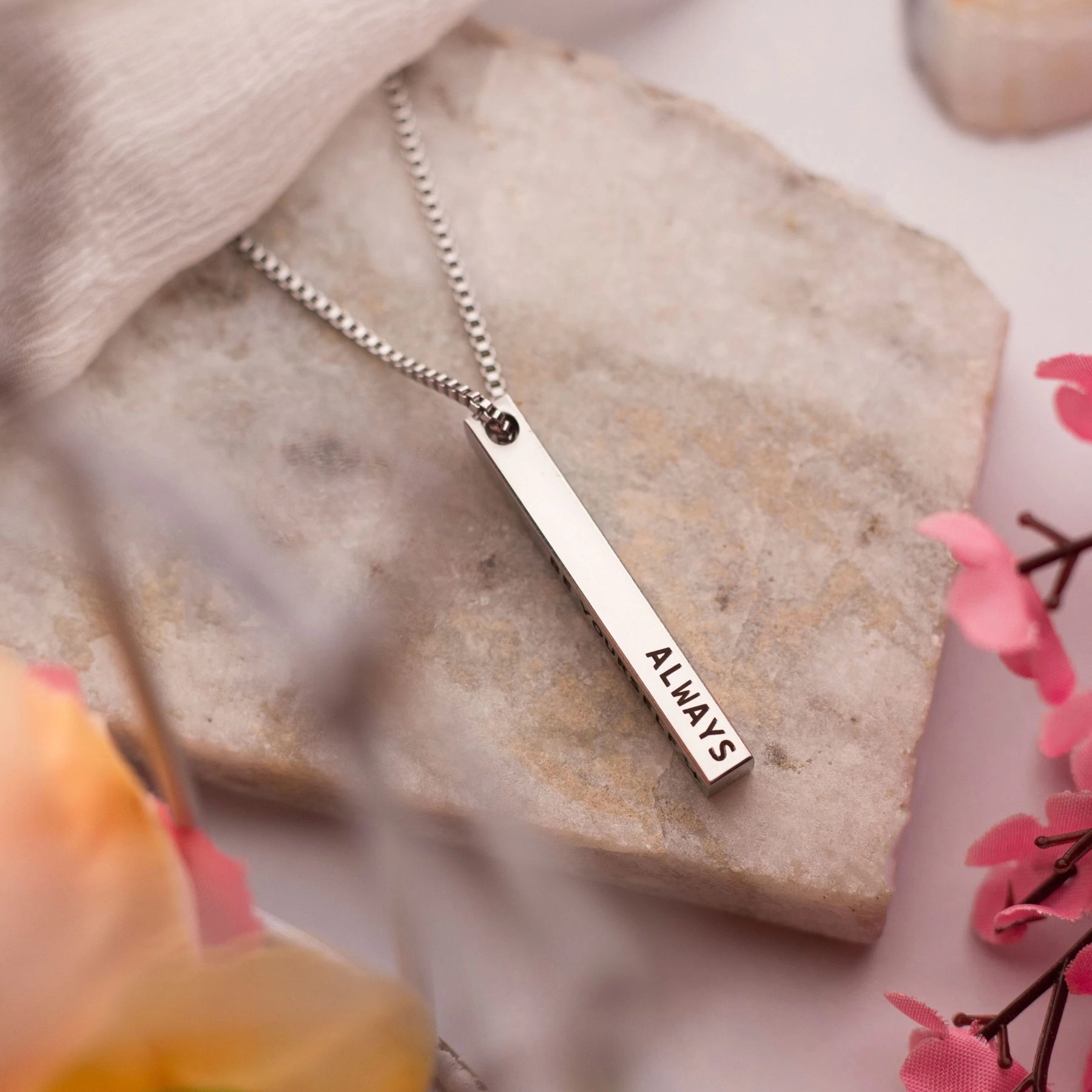 Engraved Name 3D Bar Necklace TIARA JEWELS